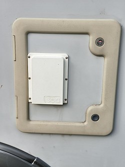 Toilet cassette access door with SOG fan vent.